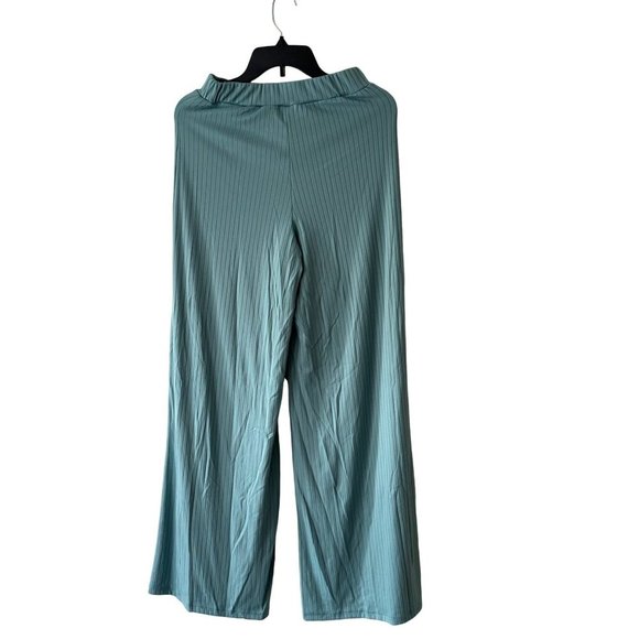 Lulus XS Green Ribbed Wide-Leg Lounge Pants Stretchy Elastic Waist Textured NWT - Picture 3 of 13